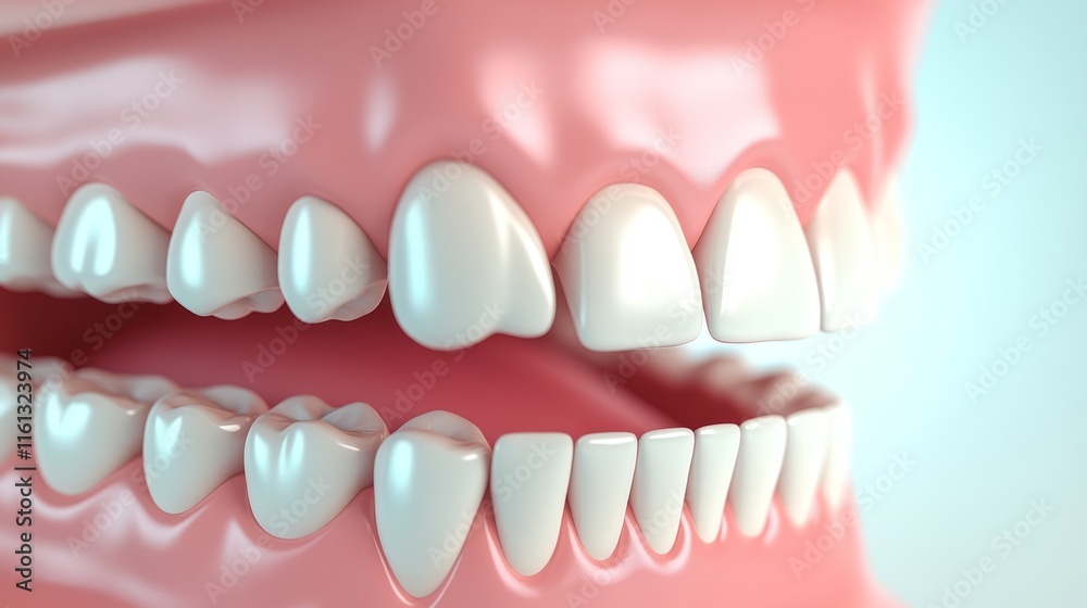 Fototapeta premium Pink gums and white teeth create an overall clean appearance.