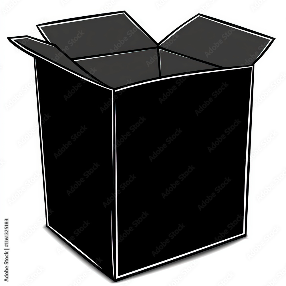 Cardboard Box Silhouette, Black And White Illustration Isolated On White Background Cardboard Box Silhouette, Black And White Illustration Isolated On White Background