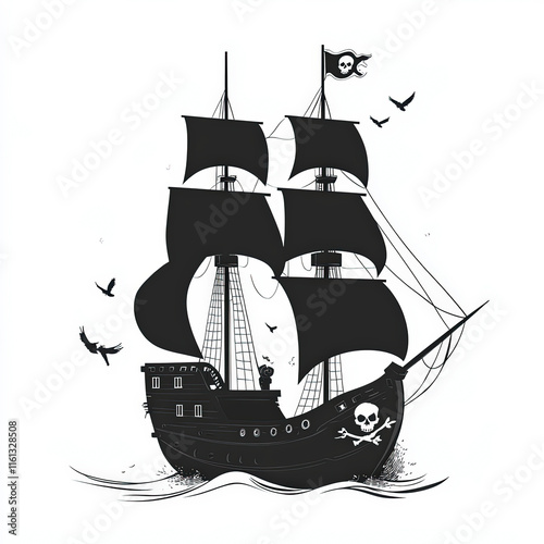 Pirate Ship Silhouette, Bla...