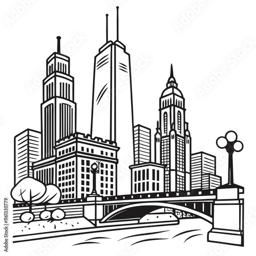 Modern Monochrome Line Art Cityscape