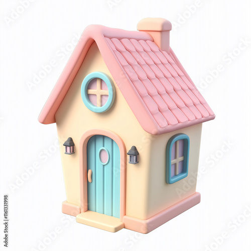 Cute pastel colored 3d house representing cozy home, family, real estate and ...