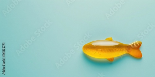 This is a fake plastic yellow fish with a tail. It resembles an edible gummy candy, making it a novelty item or a playful decoration for a child's bathroom. photo