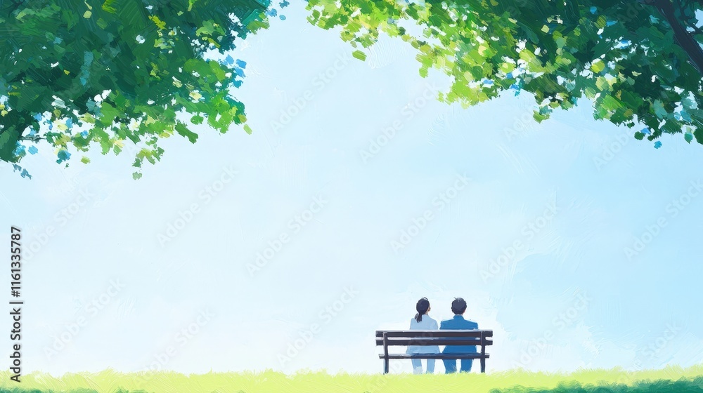 Obraz premium Quiet Reflection Under a Spreading Tree with a Person Sitting on a Bench Embracing Tranquility and Nature in a Peaceful Park Setting