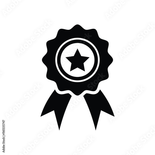 Premium quality badge award icon medal prize ribbon vector icon. Award badge icon in flat design. Vintage style badge icon vector isolated on white background.