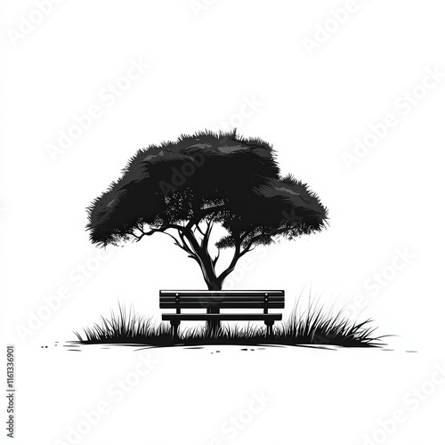 Park Bench Silhouette, Blac...