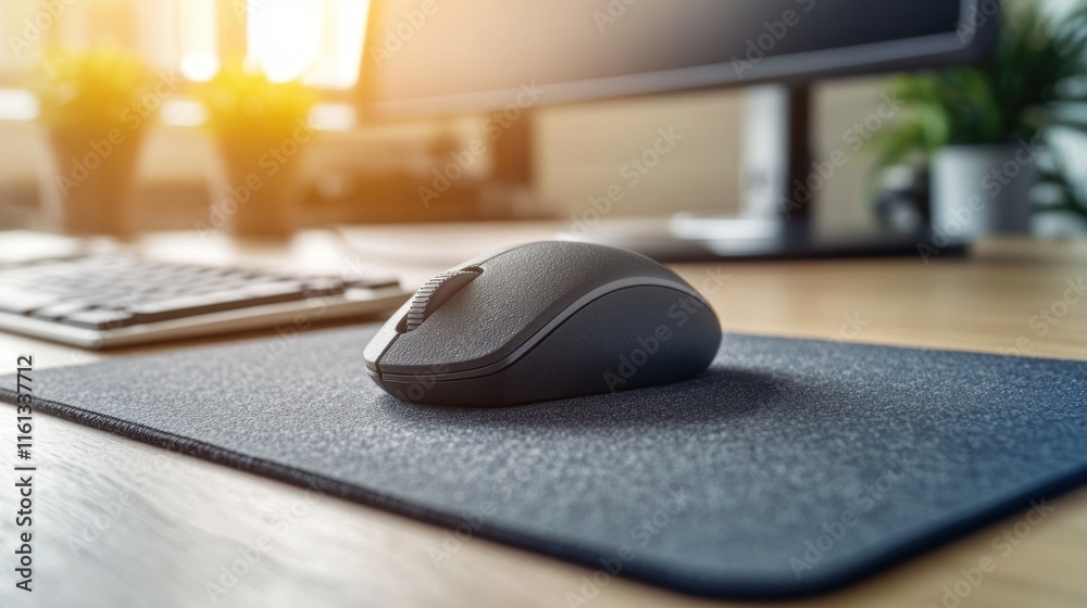 Close-up of a Wireless Computer Mouse on a Desk Mat Close-up of a Wireless Computer Mouse on a Desk Mat