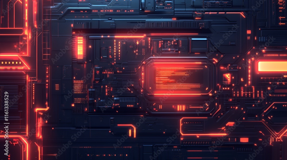 Obraz premium Futuristic Technology Panel Glowing Red Circuitry Design
