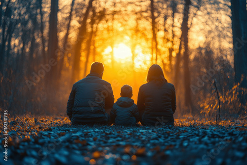 Family in forest