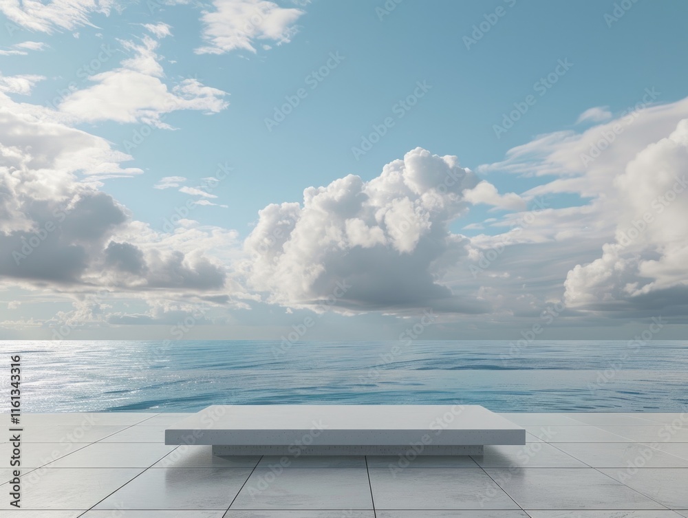 Fototapeta premium A man sitting on a concrete bench overlooking the ocean.