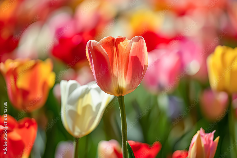 Field of flowers with a single pink flower in the middle Field of flowers with a single pink flower in the middle