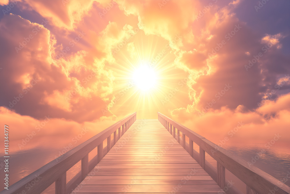 Fototapeta premium A metaphorical bridge or path leading into a radiant, peaceful horizon
