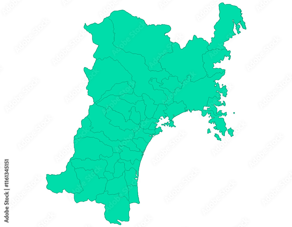 Fototapeta premium 宮城県 地図 グリーン イラスト