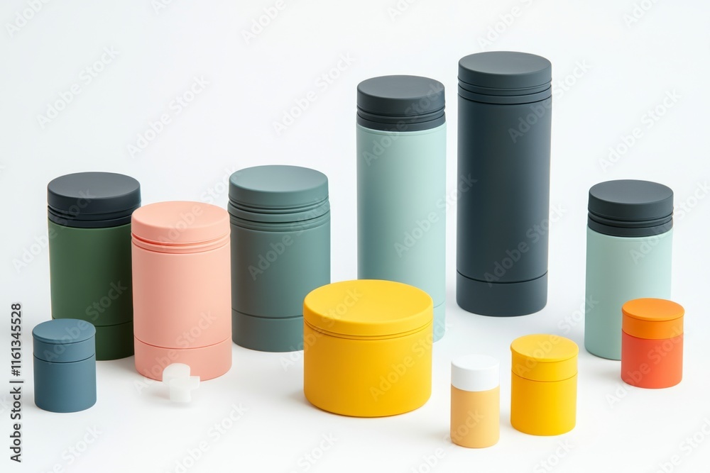 A collection of colorful cylindrical containers in various sizes. These containers represent modern design and versatility in storage solutions. Generative AI A collection of colorful cylindrical containers in various sizes. These containers represent modern design and versatility in storage solutions. Generative AI