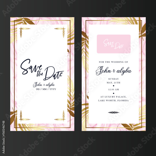 Wedding card templates classical flat leaf decor