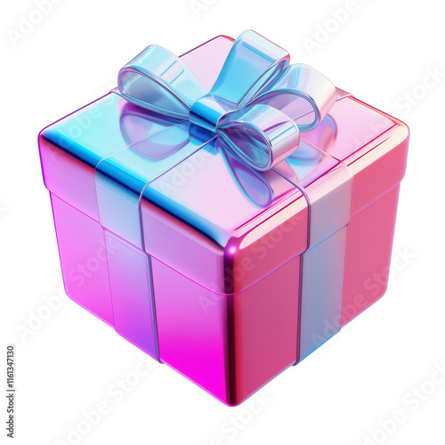 Shiny pink and blue gift box with transparent background