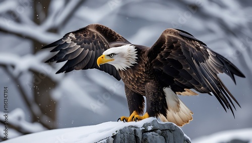 Majestic Winter Bald Eagle Immerse yourself in the splendor of the season with our majestic winter bald eagle stock images on Adobe Stock. Capturing the noble demeanor and wintry grace of these iconic photo