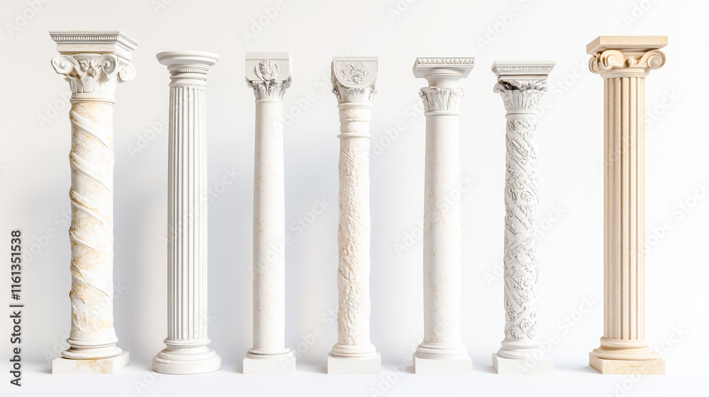 Isolated Greek Architectural Columns on a Clean White Background