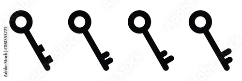 Key icon. Black key icon set isolated on white background.