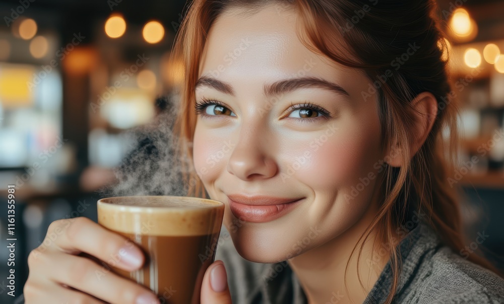 Smiling young woman enjoying coffee Smiling young woman enjoying coffee
