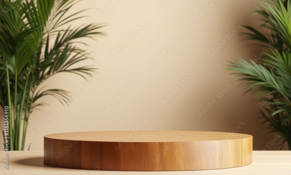 Wooden display platform with tropical plants Wooden display platform with tropical plants