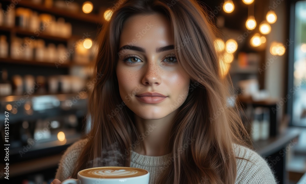 Young woman with long hair enjoying coffee Young woman with long hair enjoying coffee