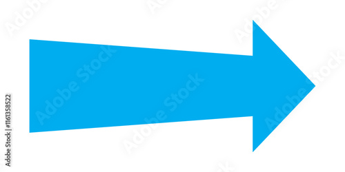 Blue long arrow pointing to the right. Straight long arrow icon, right thin line, blue cursor, horizontal element, thick pointer vector long arrow icon isolated on white background. Long bold arrow 