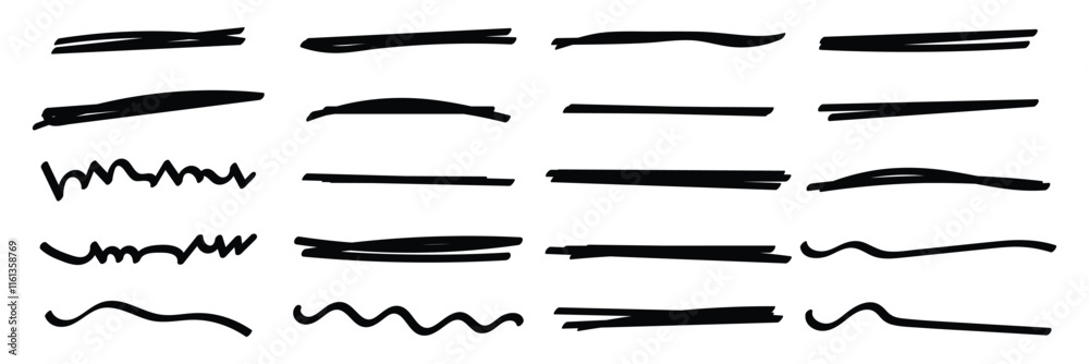 Vector set of hand drawn underline. Simple wavy underline doodle for creative typography. Set of different doodle underlines. Vector set of hand drawn underline. Simple wavy underline doodle for creative typography. Set of different doodle underlines.