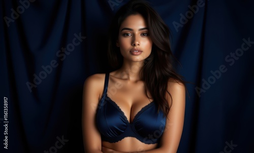 Elegant woman in navy lingerie portrait