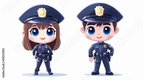 Male and Female Police Officer Characters Set for Professional Use photo