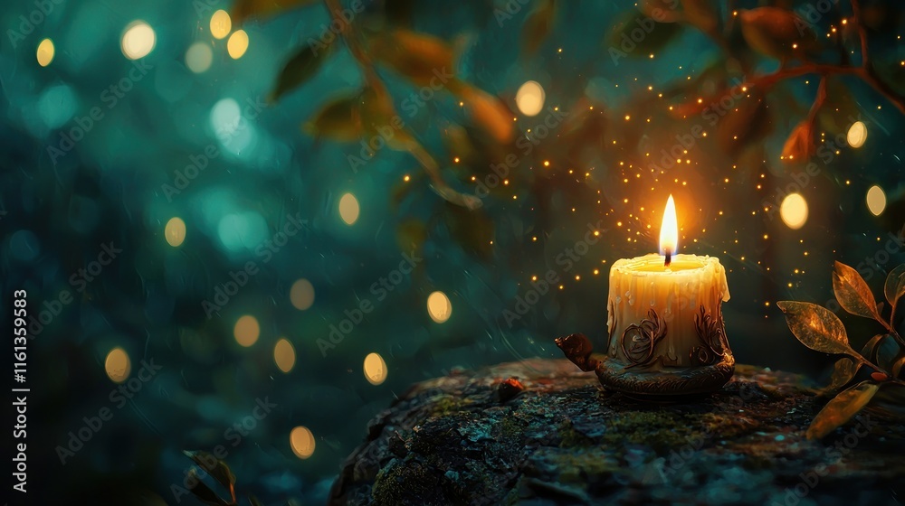 Fototapeta premium Enchanted Forest Candlelight: A Mystical Night Scene