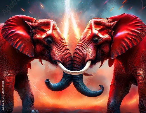 Two red elephants infighting