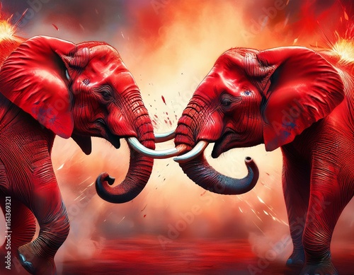 Two red elephants infighting