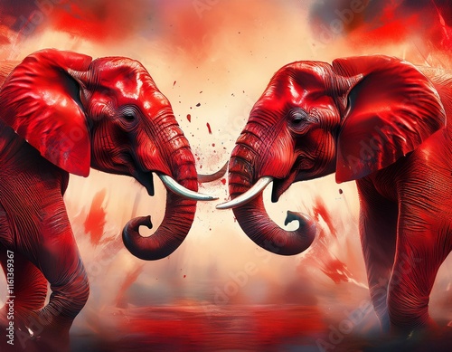 Two red elephants infighting