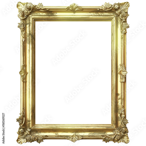Golden ornate baroque frame with transparent background for compositing