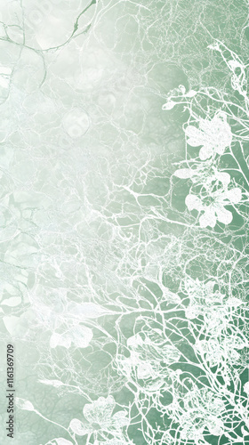 Abstract background featuring intricate lace textures and delicate floral patterns in soft green and white hues creating a serene and tranquil atmosphere