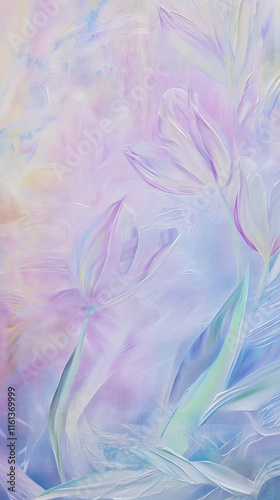 Abstract background featuring soft, flowing textures in pastel shades of purple and blue, with delicate floral shapes adding a touch of elegance and serenity