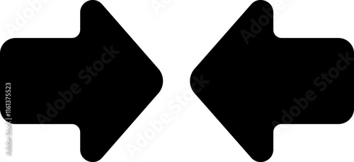 Two large, solid black arrows are pointing in opposite directions on a clean white background, creating a simple yet effective visual representation of opposing choices or contrasting concepts