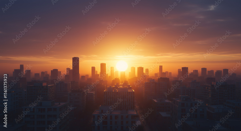 Fototapeta premium Majestic Sunrise Over Modern City Skyline