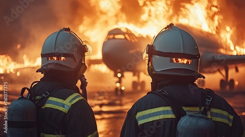 Abstract plane crash, airplane in fire, catastrophic failure caused by burning engine