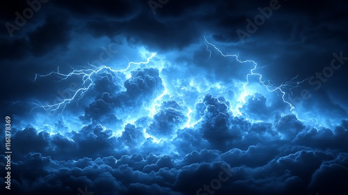 Dark stormy skies burst with electric energy beneath swirling clouds at twilight