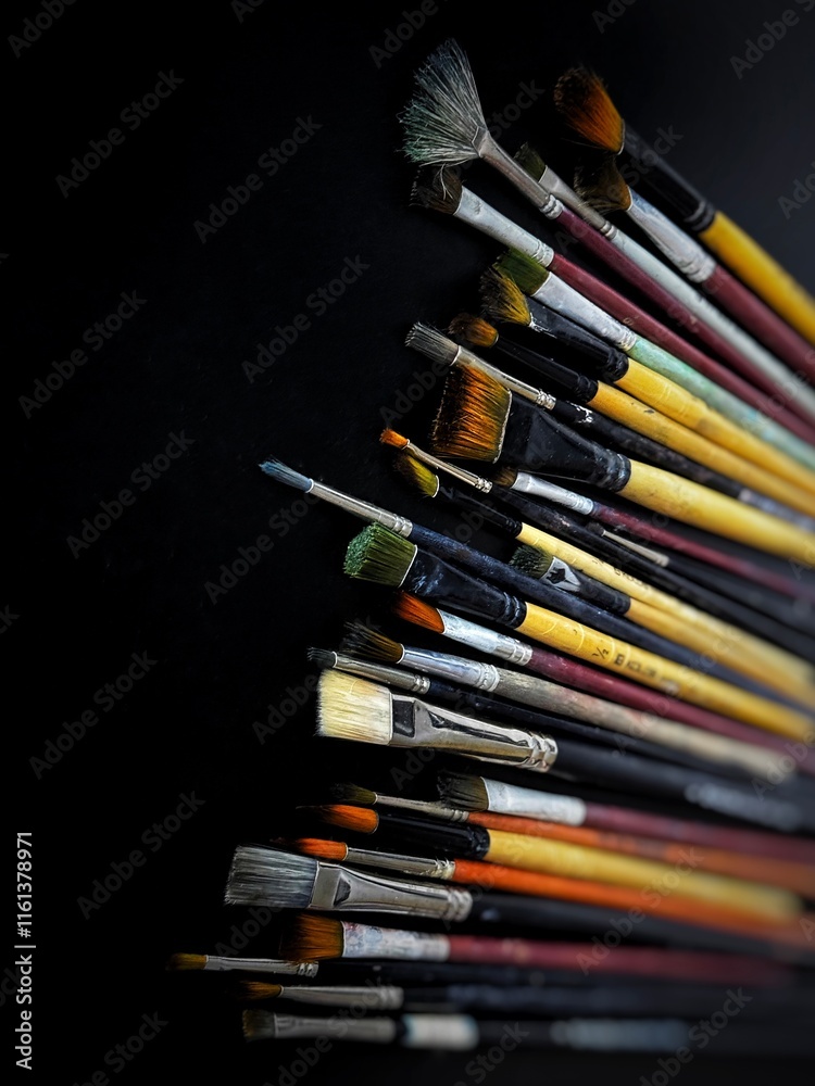 Fototapeta premium Oil paintbrush set black