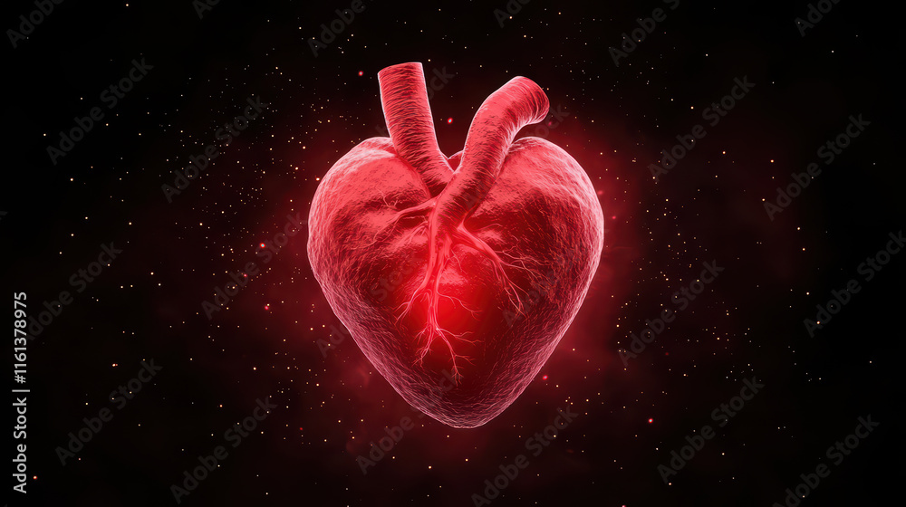 close up of pulsating heart radiating vibrant red energy in space close up of pulsating heart radiating vibrant red energy in space