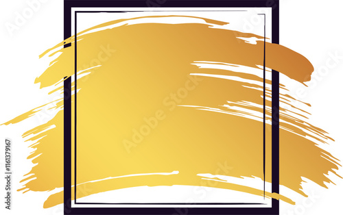 Golden brush stroke creating a vibrant and elegant background, with a black frame enclosing a white copy space, perfect for adding text or designs