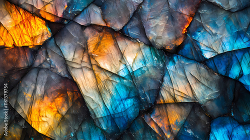 Detail of colorful multicolored labradorite semi-precious gemstone. Labradorite. Illustration