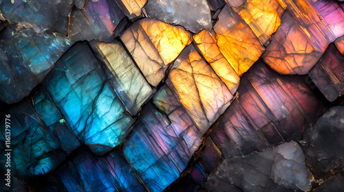 Detail of colorful multicolored labradorite semi-precious gemstone. Labradorite. Illustration