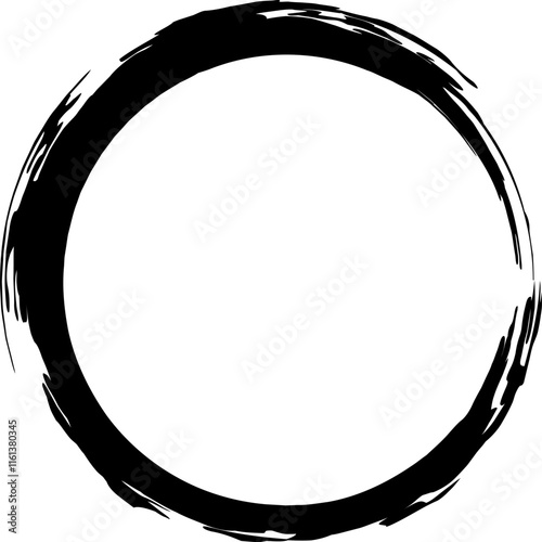 Thick black brushstroke forming a circular frame, showcasing visible paint texture and creating a dynamic, artistic border perfect for various design projects and creative expressions