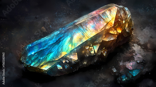 Wallpaper Mural Iridescent labradorite crystal on a dark background. Labradorite. Illustration Torontodigital.ca