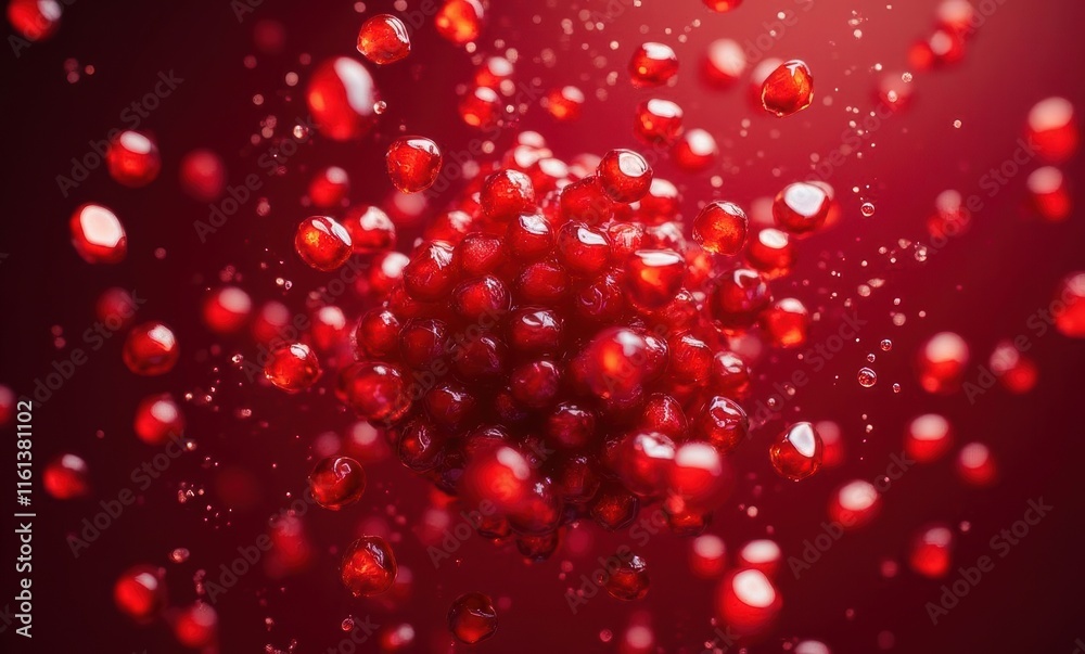 Vibrant red liquid droplets in motion Vibrant red liquid droplets in motion