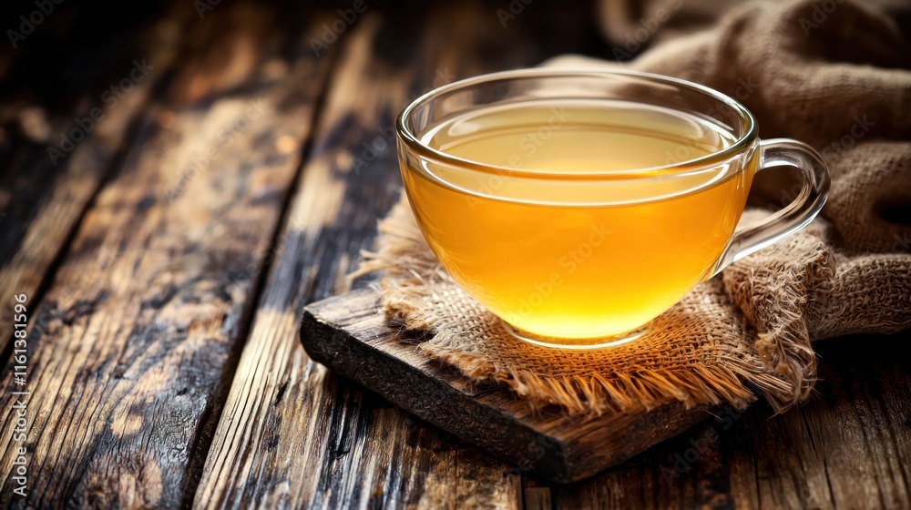 A warm cup of tea on a rustic wooden surface. A warm cup of tea on a rustic wooden surface.