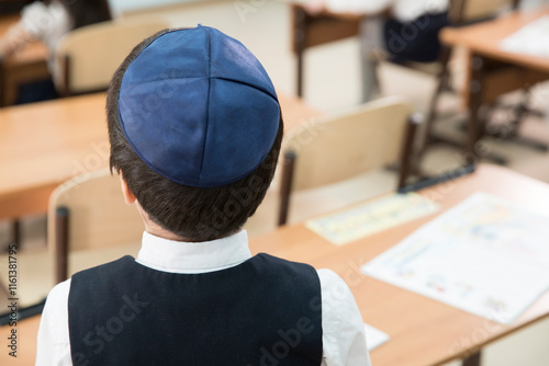Jewish boy with kippah  in the classroom,  Jewish School, Israeli Kids, Israel
